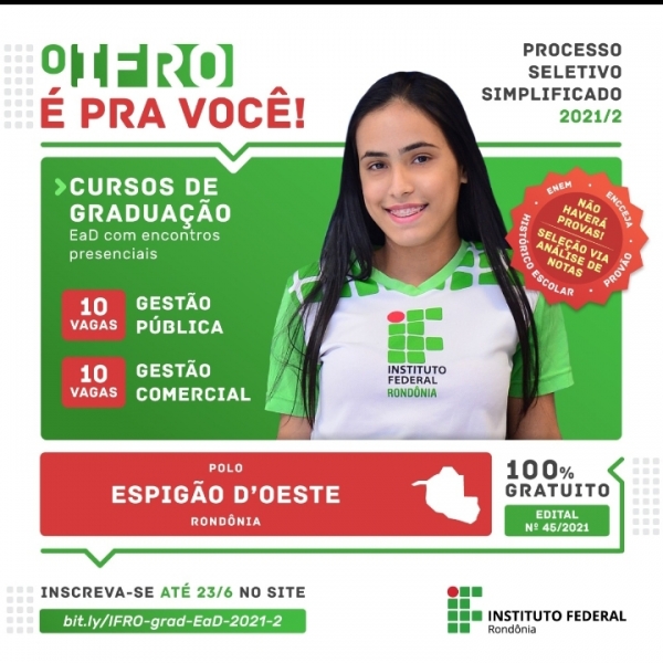 CURSOS DO IFRO. GESTÃO PUBLICA E GESTÃO COMERCIAL, LIBERADOS 20 VAGAS PARA PARECIS/RO