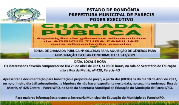 AQUISIÇÃO DE GÊNEROS ALIMENTICIOS DA AGRICULTURA FAMILIAR PARA ALIMENTAÇÃO ESCOLAR