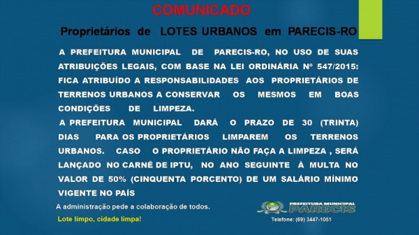 PROPRIETARIOS DE LOTES URBANOS EM PARECIS/RO