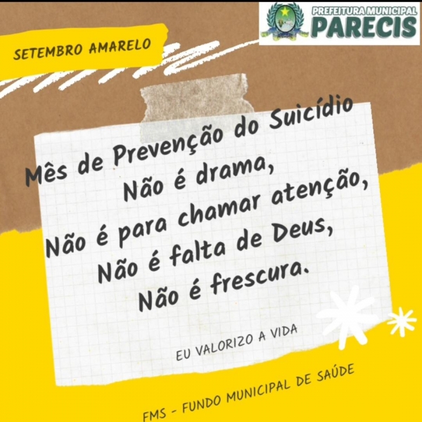 SETEMBRO AMARELO. MÊS DE PREVENÇÃO DO SUICÍDIO 