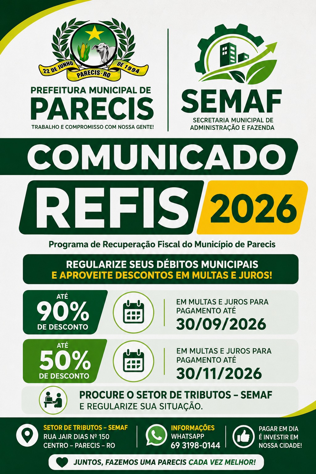 COMUNICADO IMPORTANTE – REGULARIZE SEUS DÉBITOS MUNICIPAIS